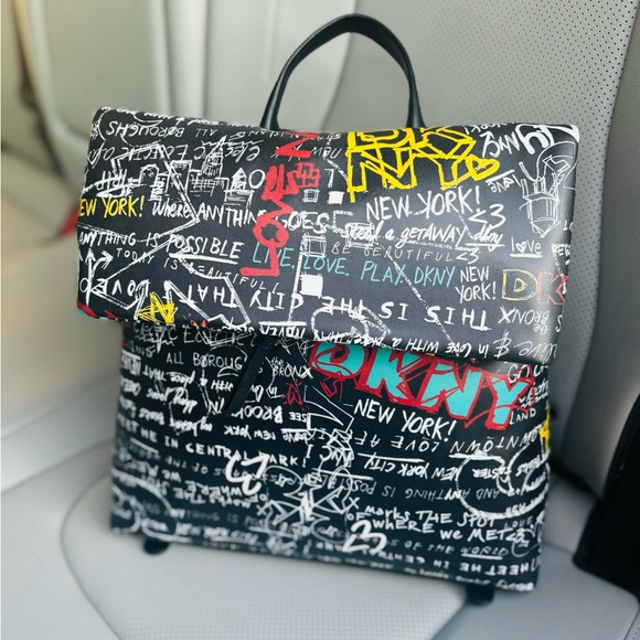 DKNY Black and Red Graffiti Backpack - Picture 2 of 6